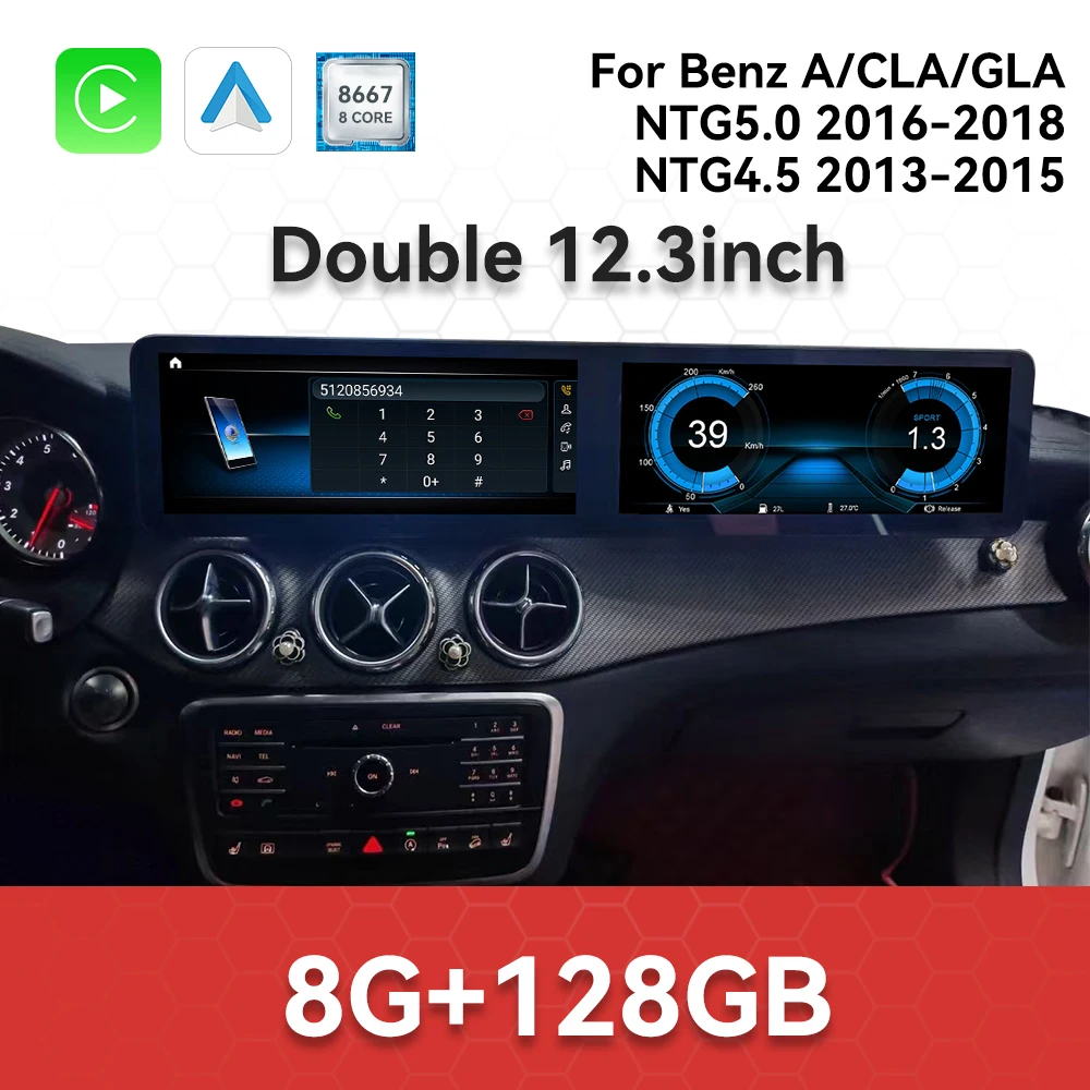

Car Radio GPS Navigation For Mercedes Benz A Classs CLA GLA 2013-2018 Dual Screen Stereo Carplay Android Auto Multimedia Player