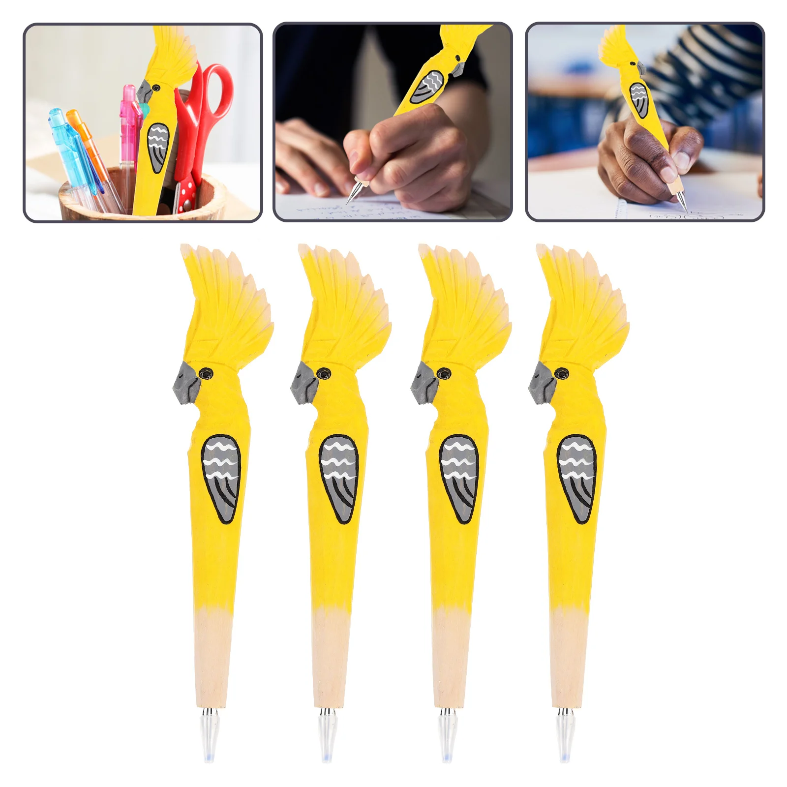 

4Pcs Wooden Ballpoint Pen Cute Cartoon Shape Writing Instrument for School Office Decoration Stationery Gift Idea