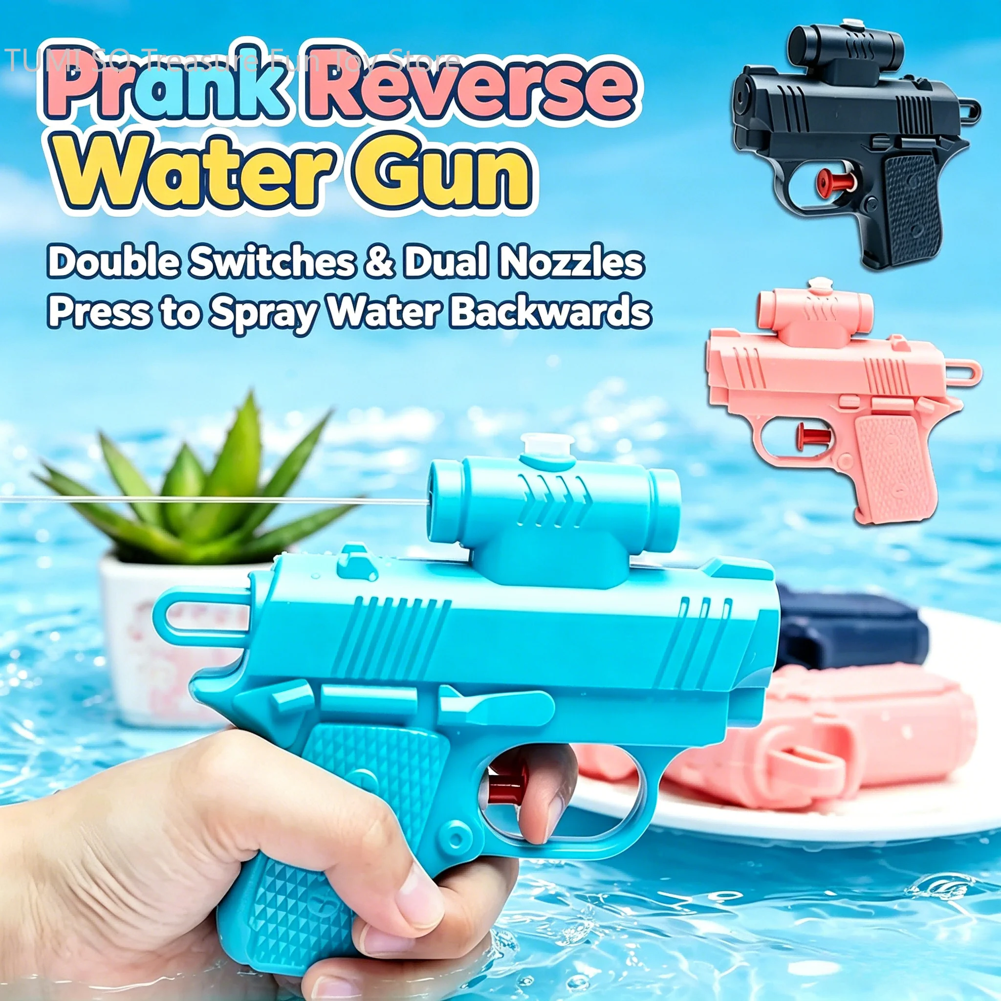 Reverse Spray Water Gun Prank Toy, Double Switch Dual Nozzle Mini Squirt Gun Portable Pocket Water Gun for Summer Pool Beach Fun