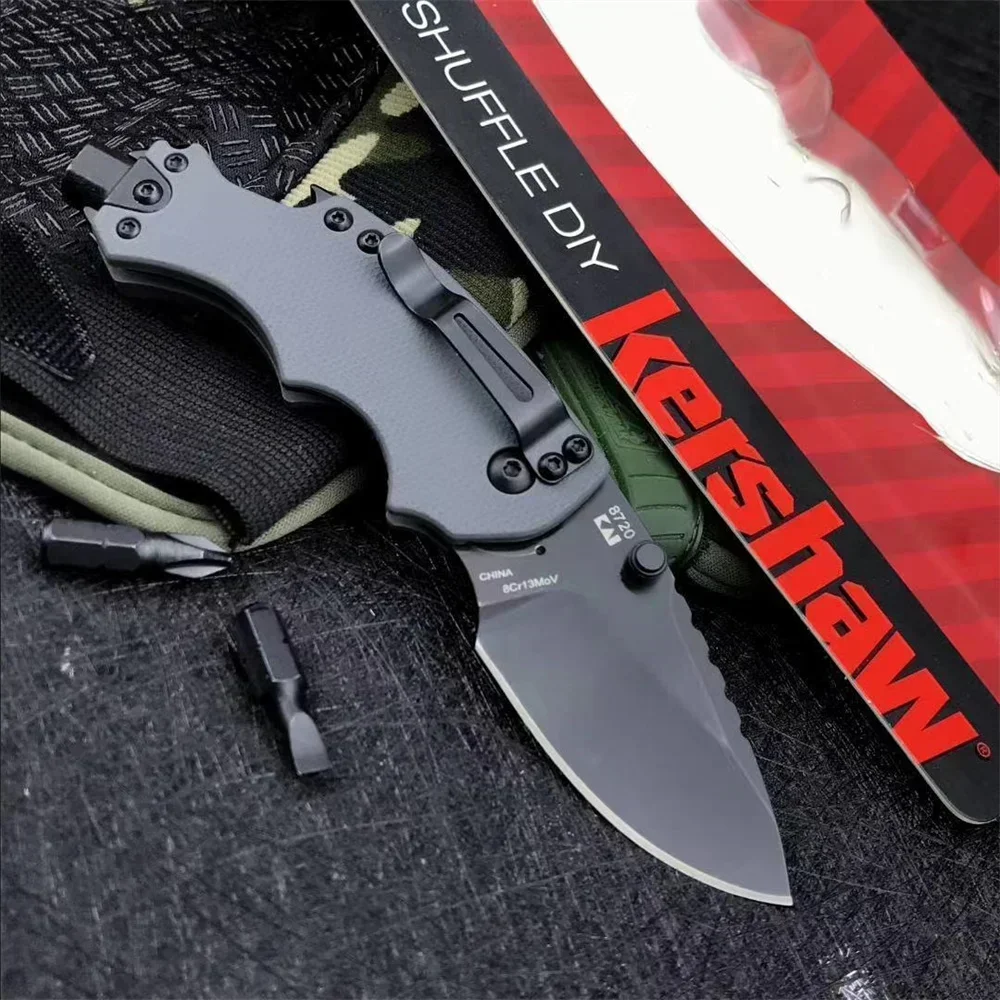 KS 8720 Pocket Folding Knife 8Cr13Mov Plain Blade Grey GFN Handle Outdoor Utility Tools Hunting Survival Camping Multi Tool