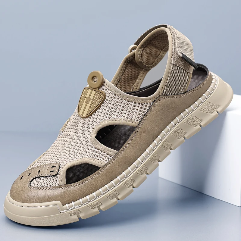 

2025 уличные летние новые мужские дышащие сетчатые сандалии, модная брендовая мужская удобная повседневная нескользящая пляжная обувь с мягкой подошвой