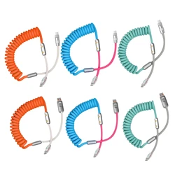 DX62 Flexible Spring Data Line Charging Cord 120W Fast Speed Charging Cable Braided Metal Wire For Type C Electronics