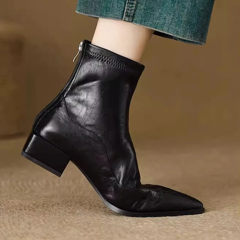 أشار تو عالية الكعب النساء حذاء من الجلد ماركة أحذية امرأة الشتاء الكلاسيكية مضخات 2025 مثير أحذية بوت قصيرة تشيلسي الجلود بوتاس سيدة #5