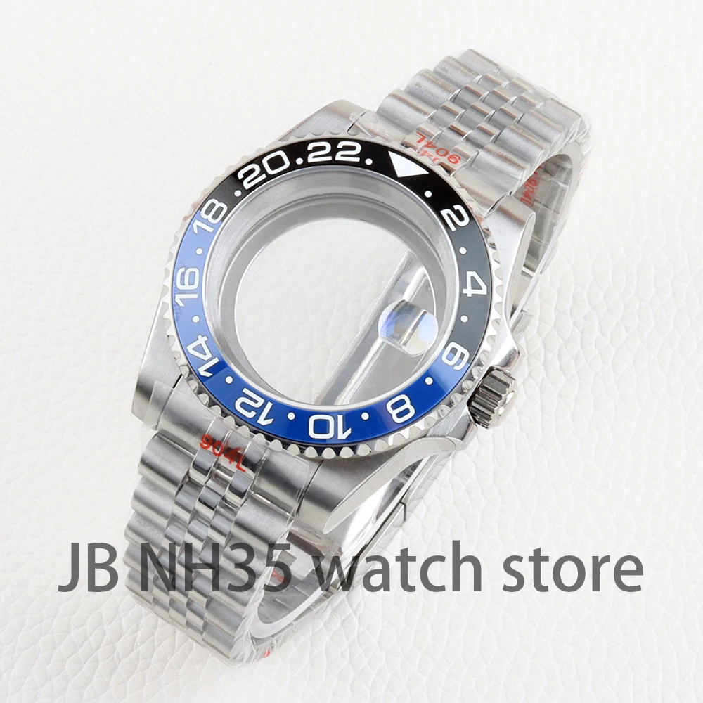

40mm NH35 Watch Cases Silver Stainless Steel Sapphire Glass for NH35 NH36 Movement 28.5mm Dial SUB GMT Case Jubilee Bracelet