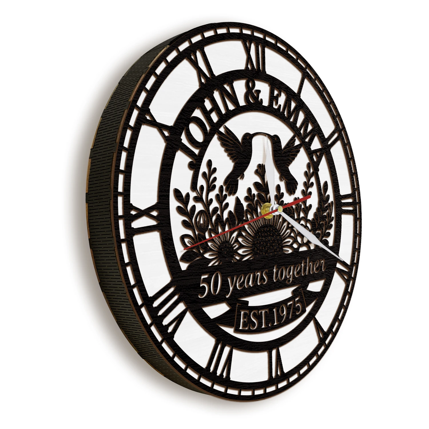 Custom 50Th Anniversary Wooden Wall Clock with LED Backlight Personalized Name Year Golden Wedding Lighting Clock Couple Gift