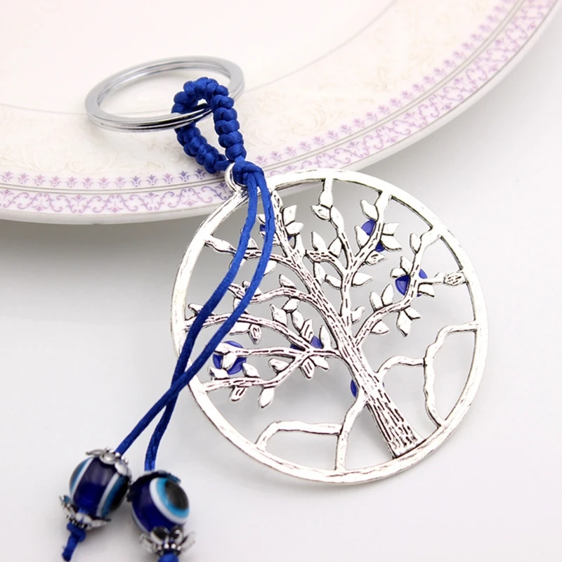 Turkish Blue for EVIL EYE Beads Pendant Tree of Life Wall Hanging Decor Lucky Keychain Garden Home for Protection Car De