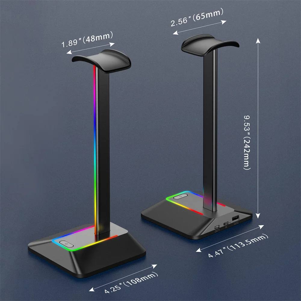 RGB Gaming Headset Stand with USB Ports Colorful Headphone Holder Support Touch Control Light Universal Headsets Hanger Bracket