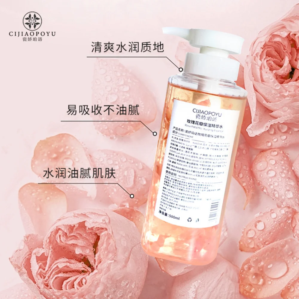 Toner all'essenza di petali di rosa 500ml idratazione idratante restringimento dei pori Refines sbiancamento della pelle schiarente Anti-età cura della pelle