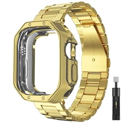 Golden Bracelet for Apple Watch Ultra Strap 49mm 45mm 44mm Stainless Steel Band and Armor TPU Case iWatch 9 8 7 41mm SE 6 40mm