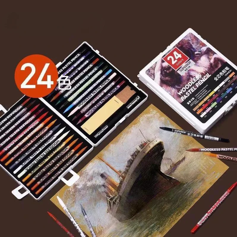 24pcs Woodless Pencil Set Color Charcoal Pencil 7mm for Drawing Shading Coloring No Wood Gift for Artist Hobbyist Beginner