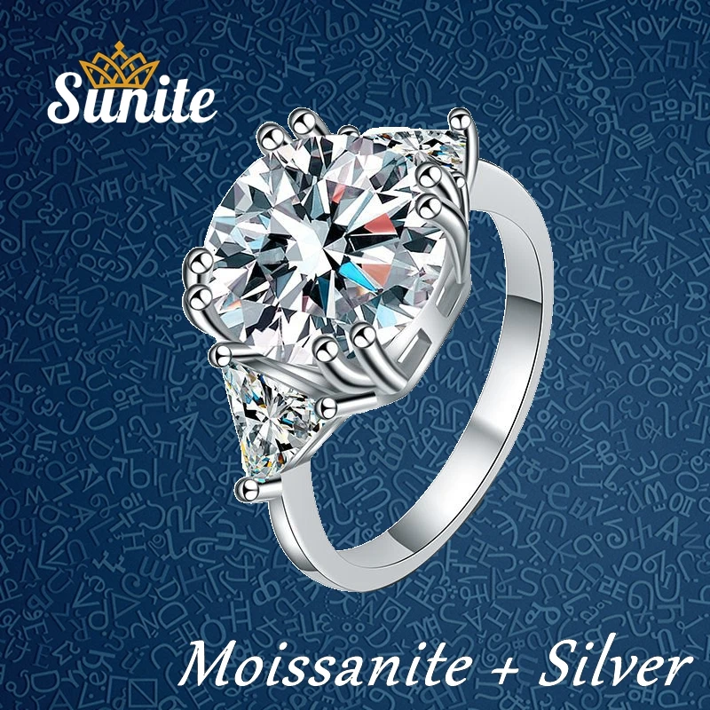 

Sunite 5.0 Carat High Grade Moissanite Diamond Rings for Women Sparkling Halo Lover Wedding Promise Band Engagement Anillos