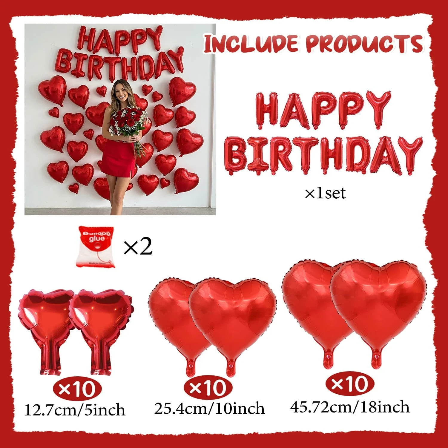 Geburtstags-Buchstabenballon-Set Rote Herzballons für Valentinstag Hochzeit Babyparty Geburtstag Jubiläum Romantische Dekoration – Detail 2