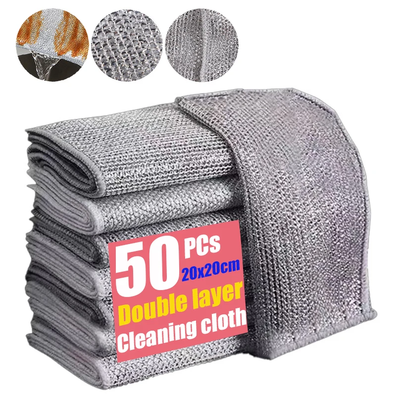 1/50pcs Magic Cleaning Cloth Thickened Double -sided Metal Steel Wire Rags Kitchen Dish Pot Washdishing Dishcloth for Kitchen