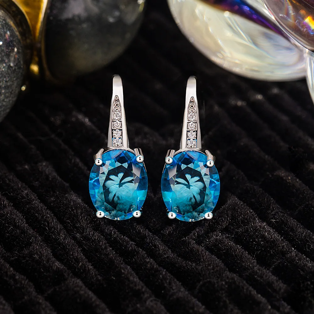 Original Solid 925 Sterling Silver Elliptical Inlaid Zircon Crystal Earrings Korean Version Simple Fashion Women Jewelry Gift