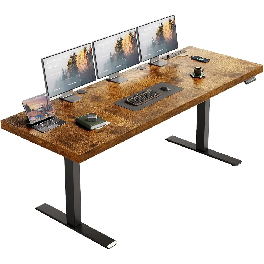 

Electric Standing Desk with 3-Piece Board, 71 Inch Height Adjustable Large Desk with Power Outlets, Sit Stand Table