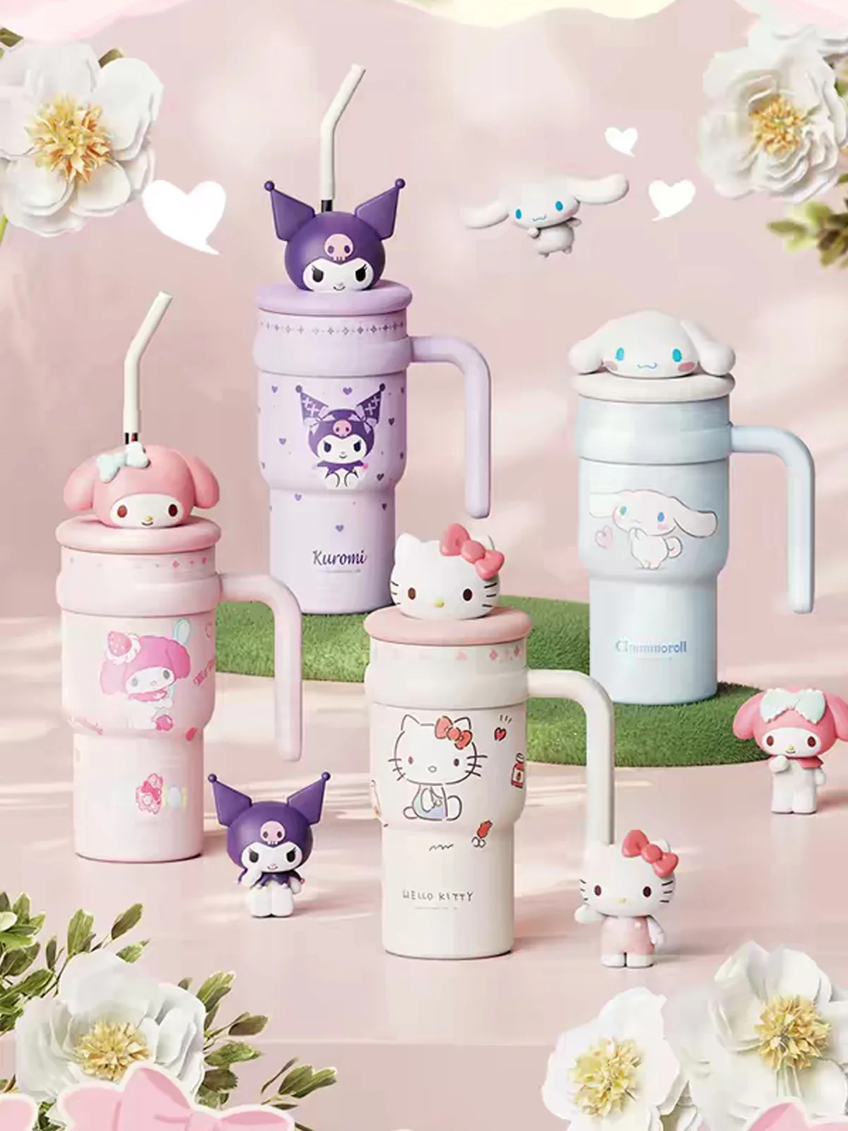 Sanrio Tumbler 700ml Hello Kitty Kuromi My Melody My Sweet Piano Schattige dubbelwandige roestvrijstalen waterfles met rietje