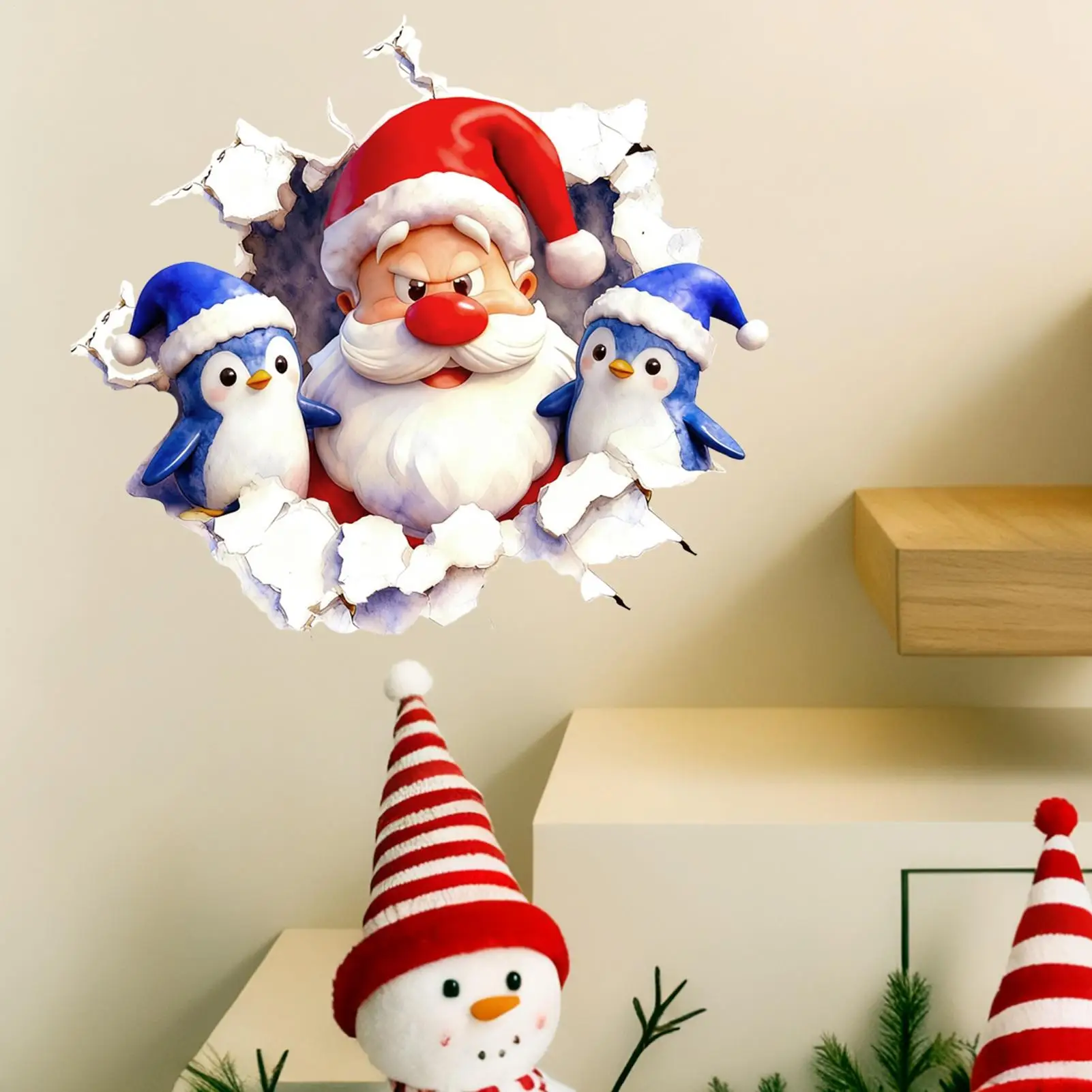 Christmas Door Stickers Santa Claus Cute Cartoon Breaking Home Decor Christmas Wall Art for Winter Class Room Bedroom Study Room