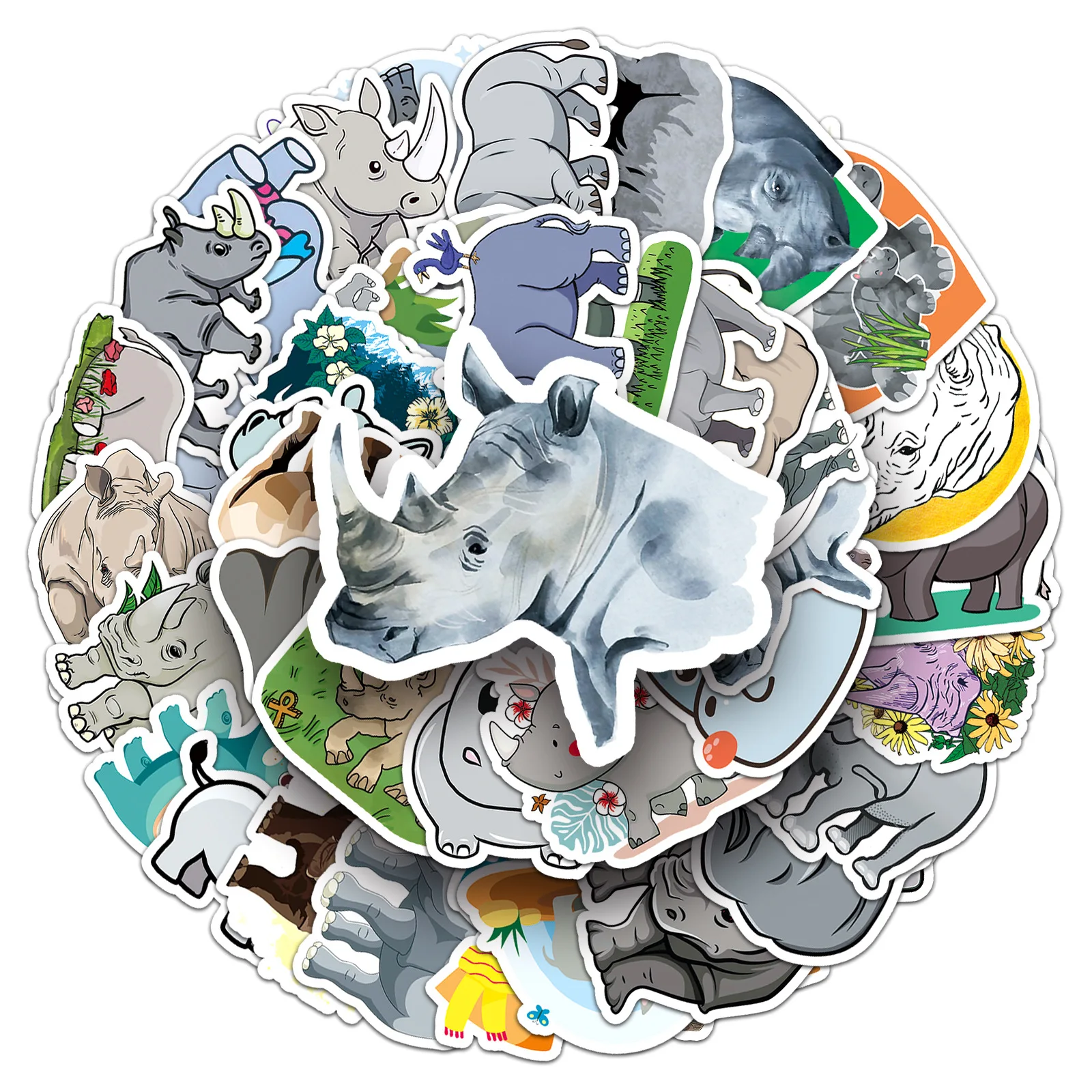 50 قطعة الكرتون الكركدن الحيوان ملصق لطيف متعة الكتابة على الجدران ملصق مضاد للمياه لعبة هدية DIY بها بنفسك كوب ماء صندوق أدوات مكتب سجل القصاصات مذكرات