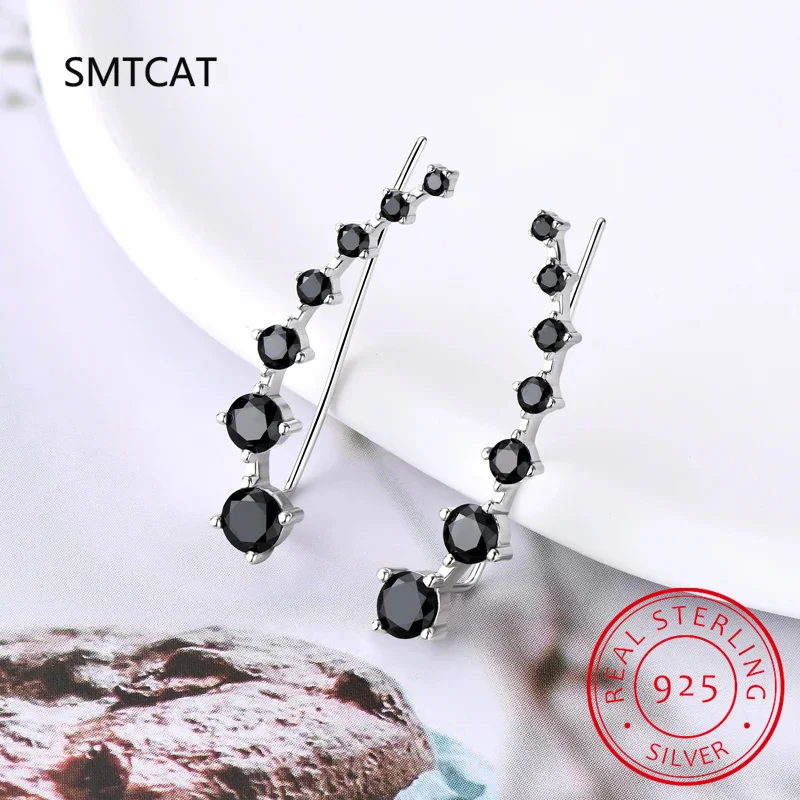 All D Moissanite Earring Crawler Climber Dla kobiet 7-gwiazdkowy mankiet na ucho Srebrny 925 Czarny / biały diament Biżuteria ślubna Luksusowy prezent