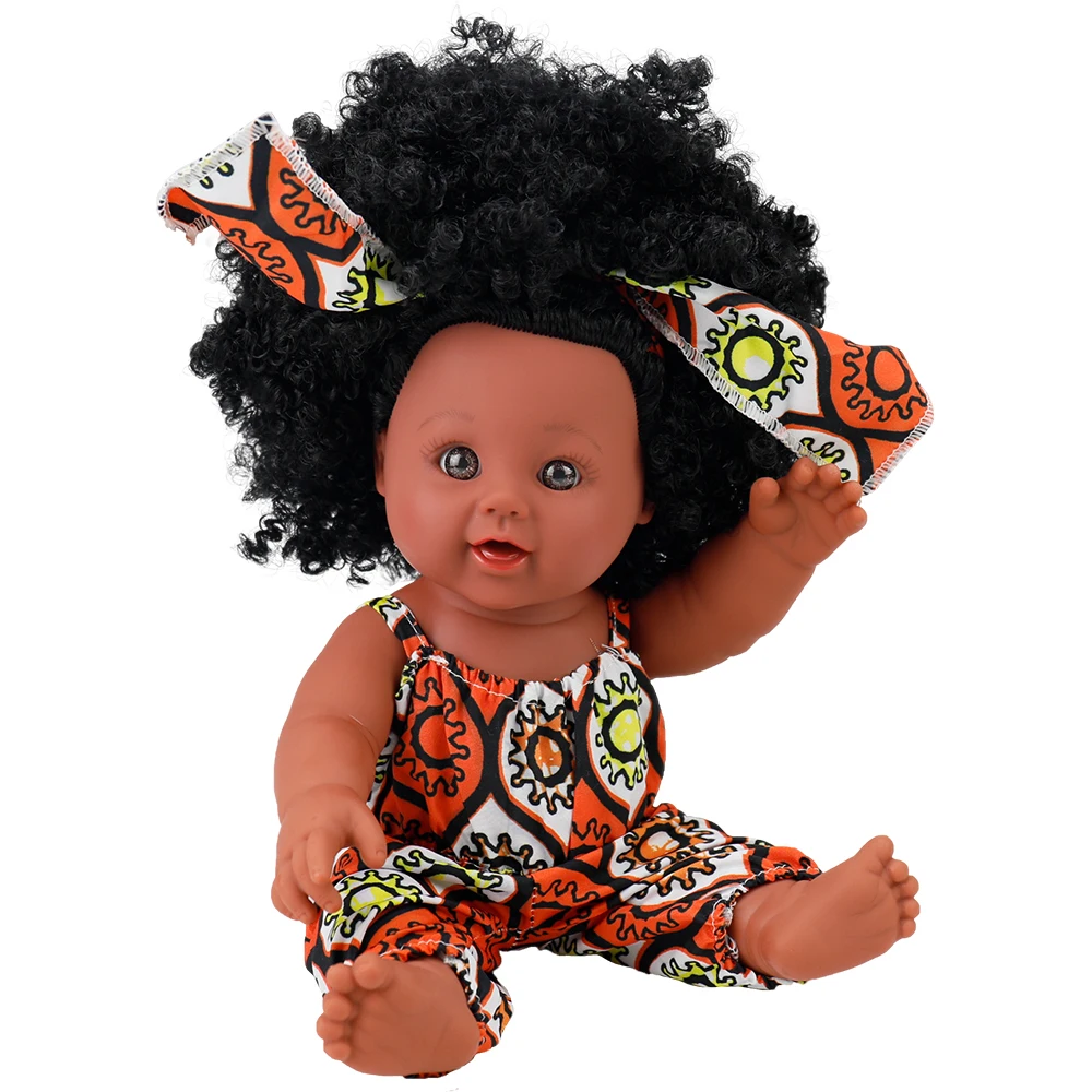 2022 hot sales Cute smiley toy African wax print pattern design clothes black baby doll for kids