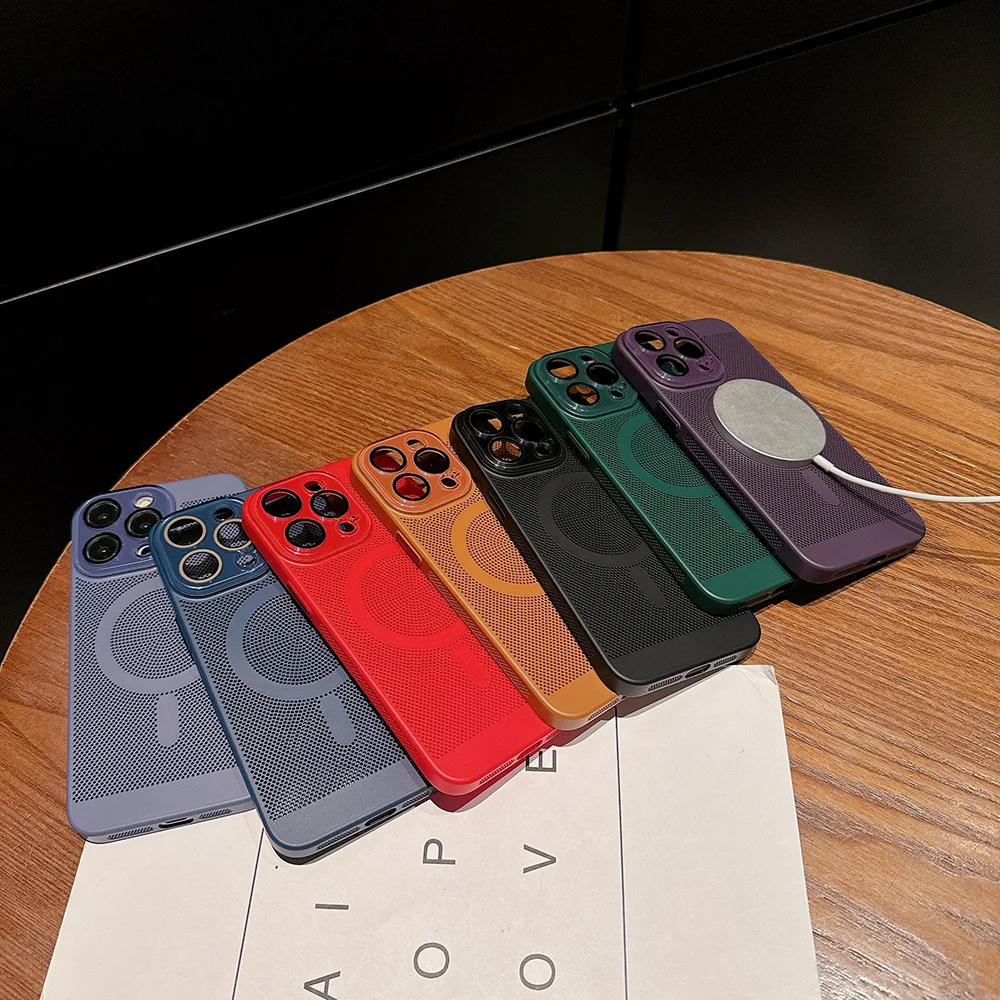 Heat Dissipation Mesh For Magsafe Magnetic Wireless Charging Case For iPhone 11 13 15 14 12 16 Pro Max Candy Breathable Cover - Image 4