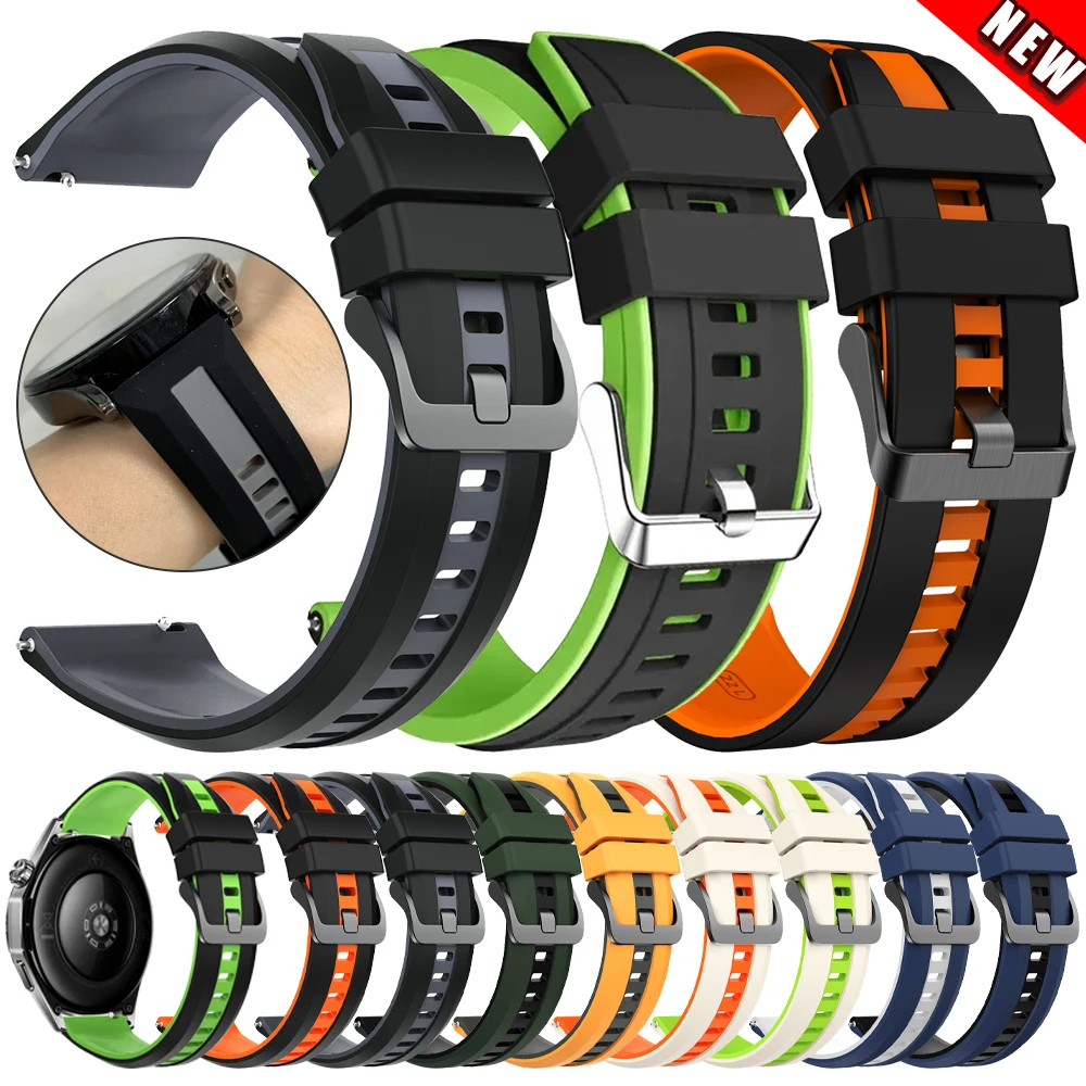 22mm Two-Tone Silicone Sports Strap For Garmin Forerunner 570 47mm 265 255 Music Venu 4 45mm 3 2 Vivoactive 4 Bracelet Watchband