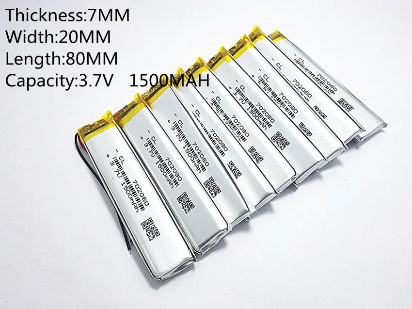 10pcs 3.7V 1500mAh 702080 Lithium Polymer Li-Po li ion Rechargeable Battery cells For Mp3 MP4 MP5 GPS  mobile bluetooth