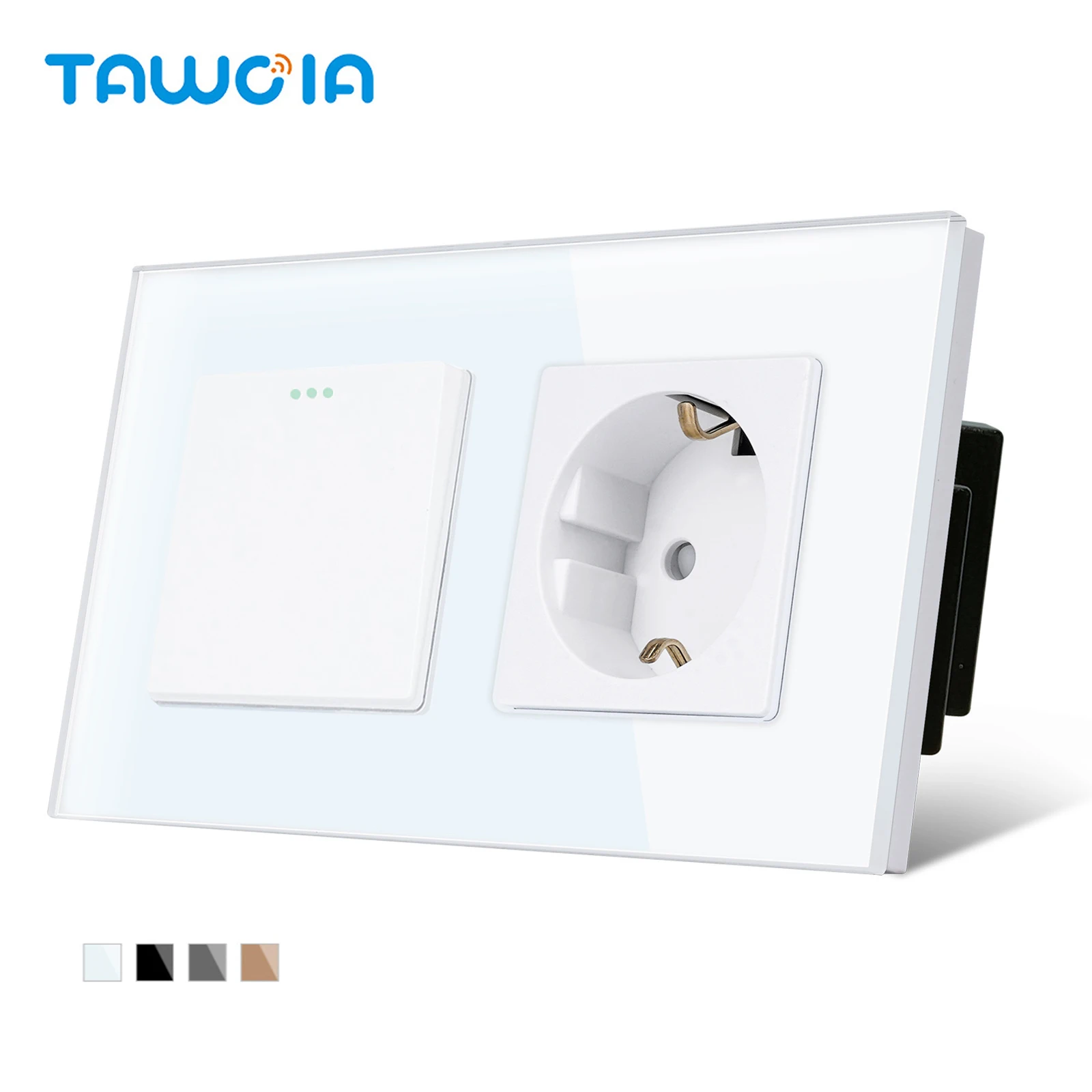 Light Switch With Socket Single 1-Way,Glass Plate Wall Switch With 16 A EU Socket,Physical Button Switch With Socket 157mm 228mm