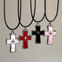 Red Pink Large Cross Pendant Leather Choker Necklace Goth Punk Jewelry Charm Statement Women Men Y2k Accessories Halloween Gift