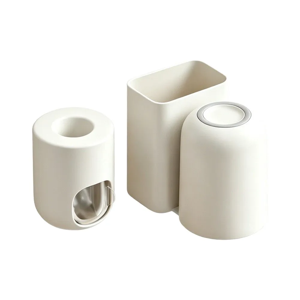 Wall Mounted Toothbrush Holder with Built-in Toothpaste Dispenser for Bathroom Kitchen RV Use No Drill Installation Required