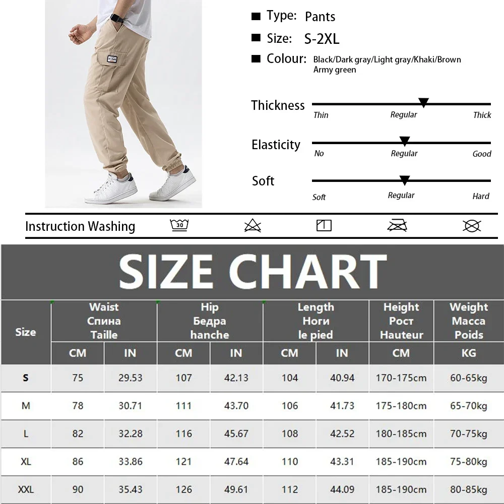 Lässige Cargo-Jogginghose für Herren, Frühling/Herbst, S-2XL, Taillen-Kordelzug, Jogger, Wandern, taktische Hose für Herren mit Taschen – Detail 1