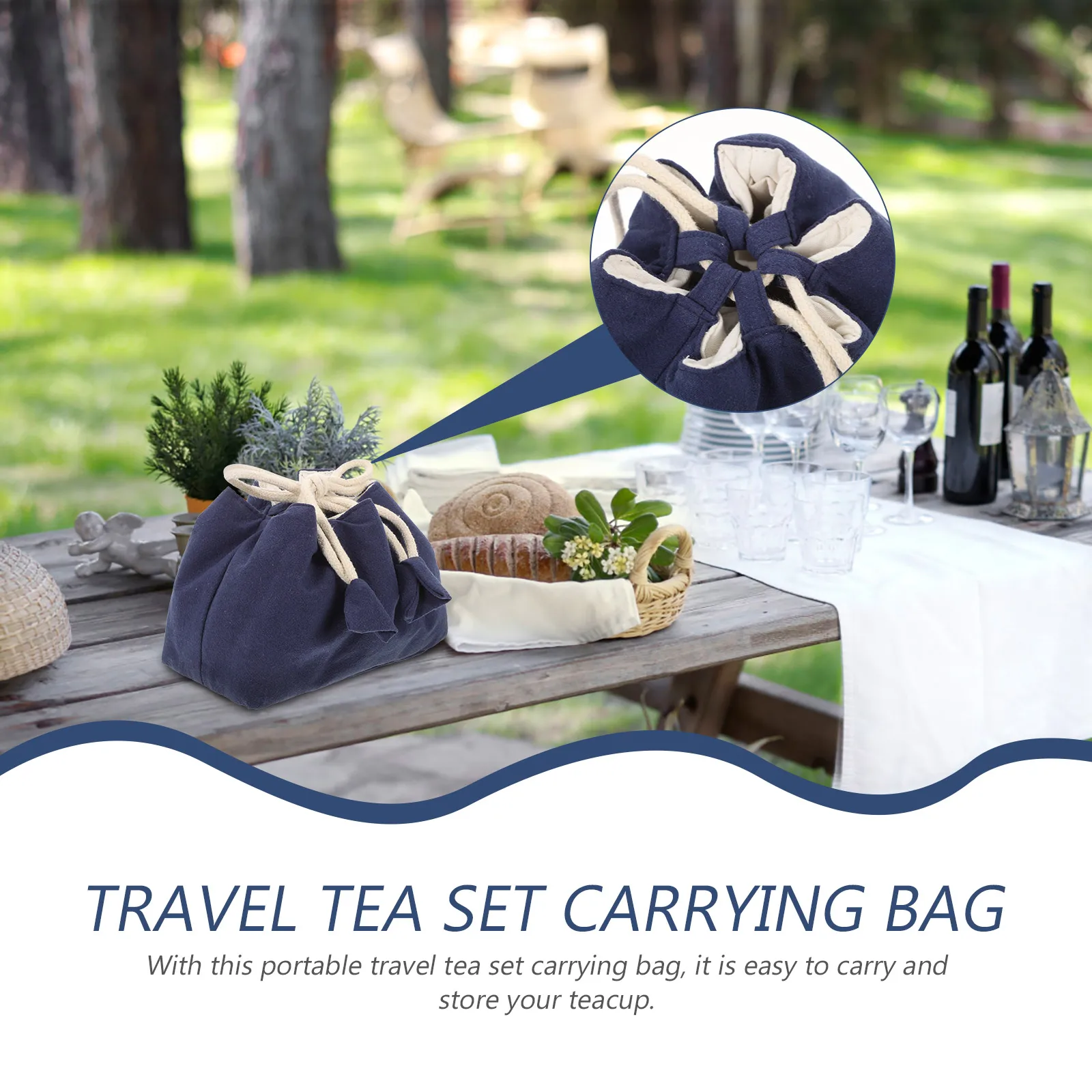 

Portable Tea Set Storage Bag Compact Lightweight Teaware Drawstring Pouch Travel Carrying Holder Multifunctional Cup Container