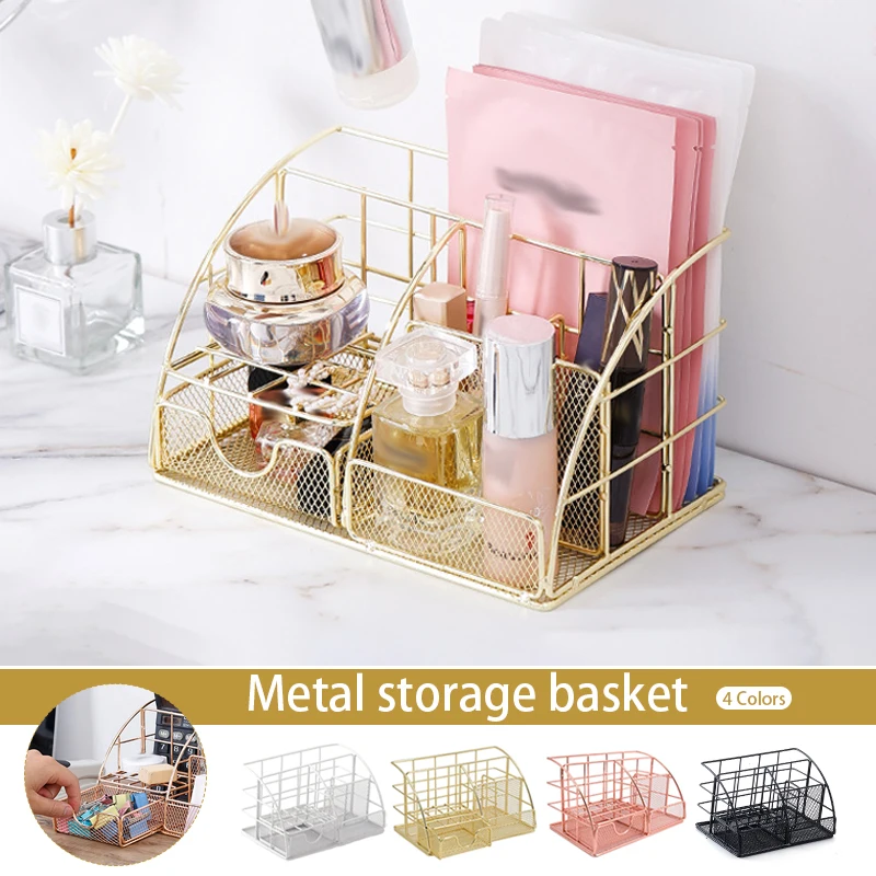 

Nordic Style Iron Desktop Storage Multifunctional Combination Stationery Pen Holder Drawer Office Book Stand Dormitory Desk Rack