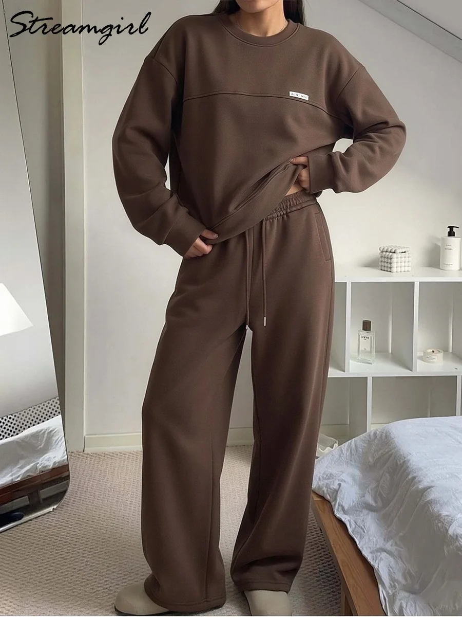 Yellow Sweatsuits Woman 2 Piece Brown Sweatpants Set For Ladies Blue Sweatshirts And Jogging Pants Sets For Women Sport Suits
