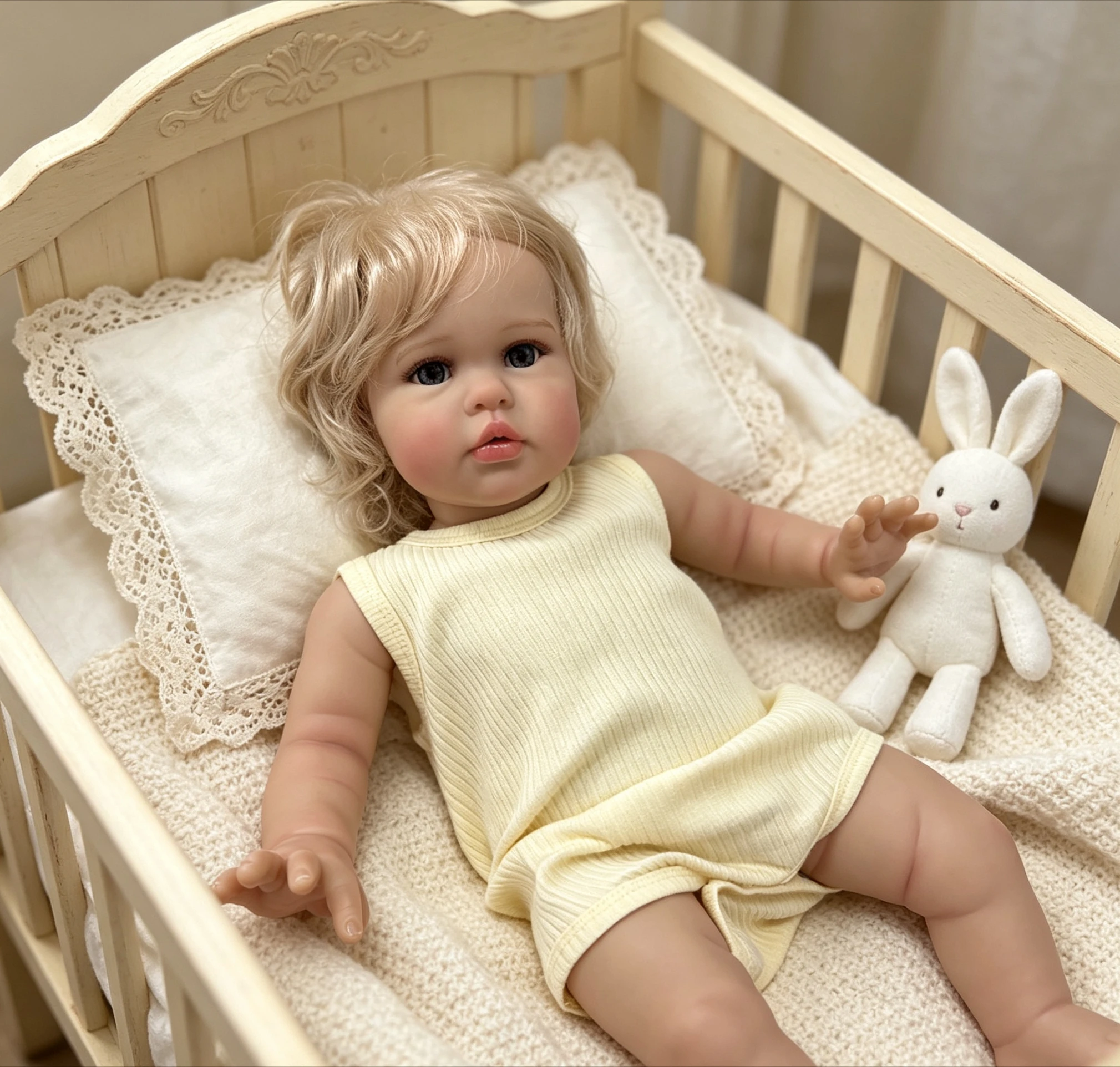 60CM Hand Painting 3D Skin Visible Veins Realistic Baby Reborn Ellie with Implantation Blonde Hair Toddler Baby Dolls Gift