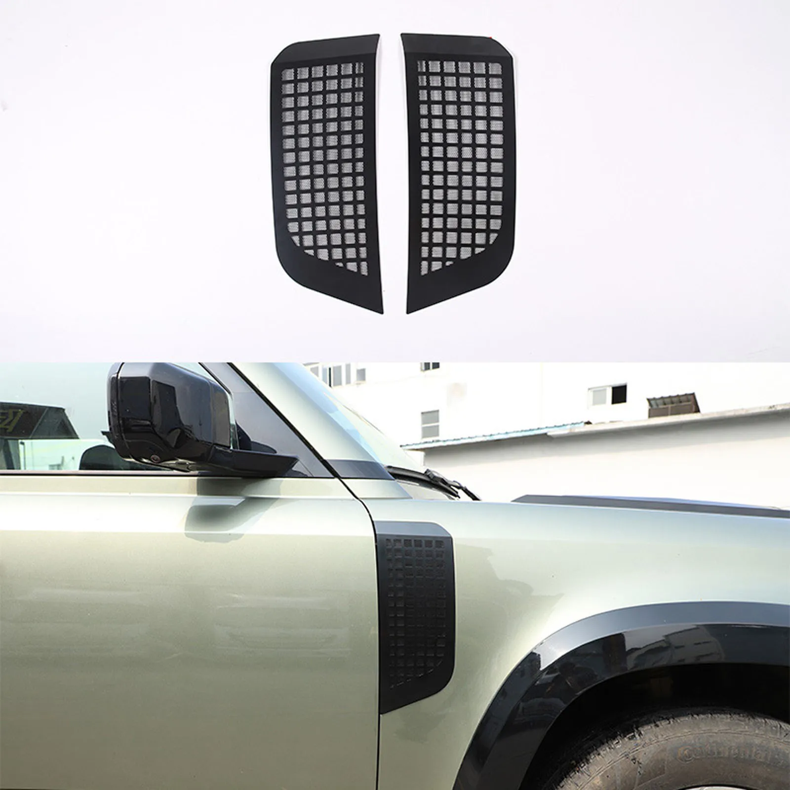 For Land Rover Defender 2020-2023 Black Alloy Side Air Intake Net Cover Frame Trim 1 Set