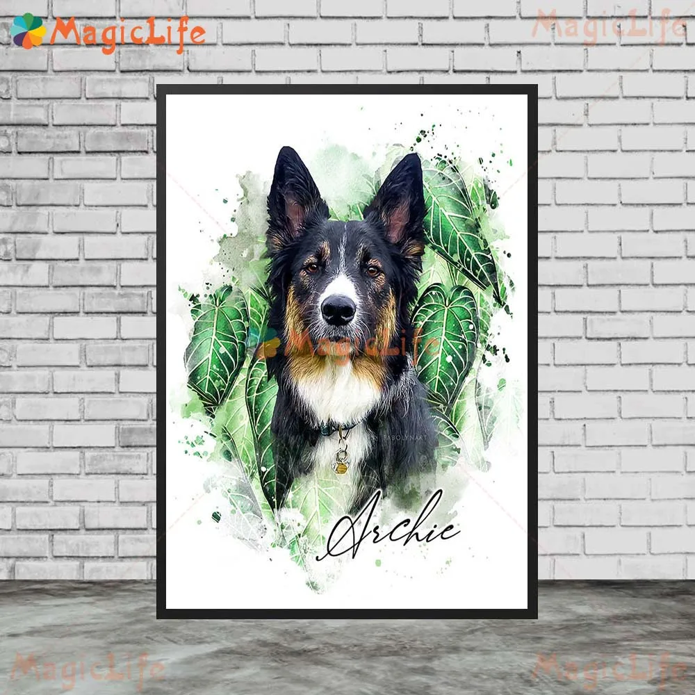 Custom Animals Leaf Plant Dog Cat Pets Photo Name Poster Wall Art Canvas Painting Wall Pictures For Living Room Decor Unframed