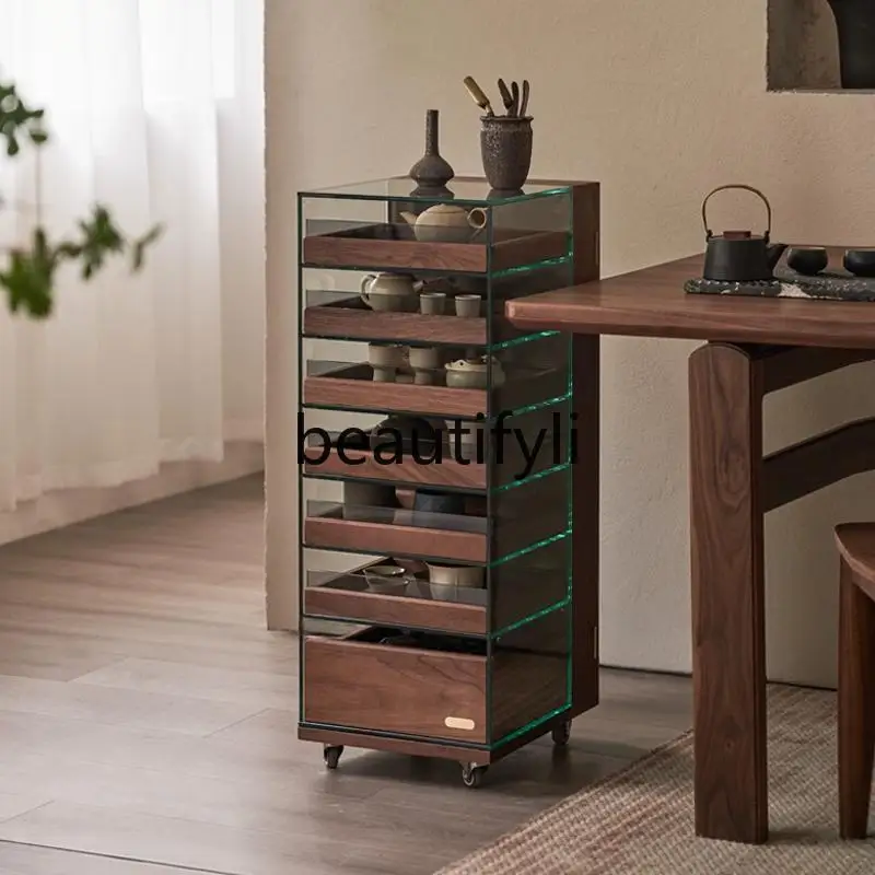 

Glass Display Cabinet Sofa Side Cabinet Black Walnut Removable Jewelry Storage Cabinet