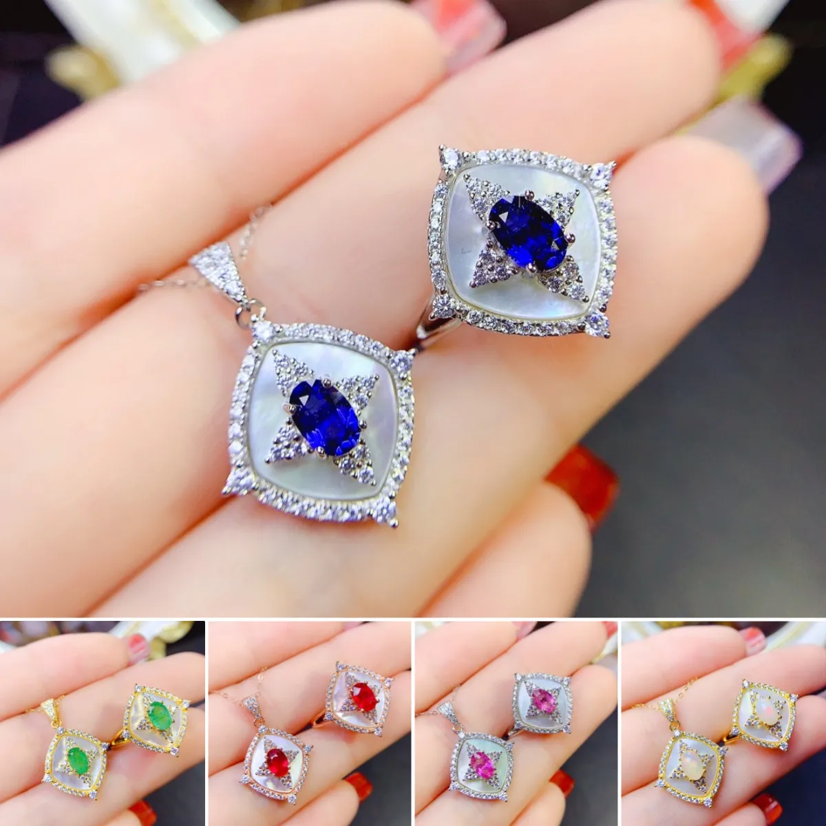 

FS Natural Sapphire/Opal/Diopsid/Topaz/Emerald/Ruby Set S925 Sterling Silver Charm Fine Fashion Weddings Jewelry Women Mail Free