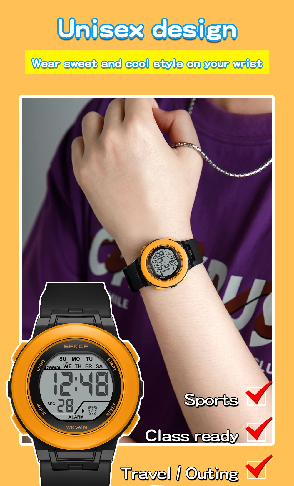 SANDA New 6383 Multifunctional Color Light Watch for High School Students' Sports, Men's and Women's Electronic Watches