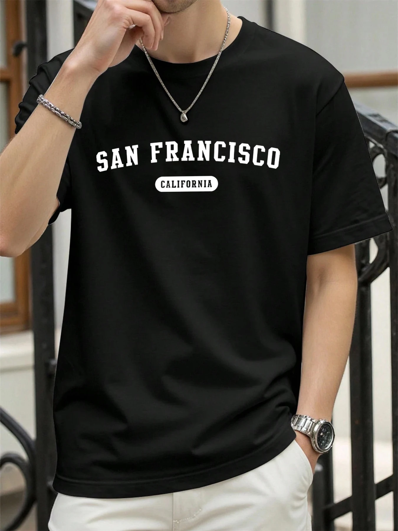 California San Francisco Print Mode T-Shirt Männlich Sommer Klassische Kleidung Street Basics Oansatz T Shirt Baumwolle Atmungsaktive Tops