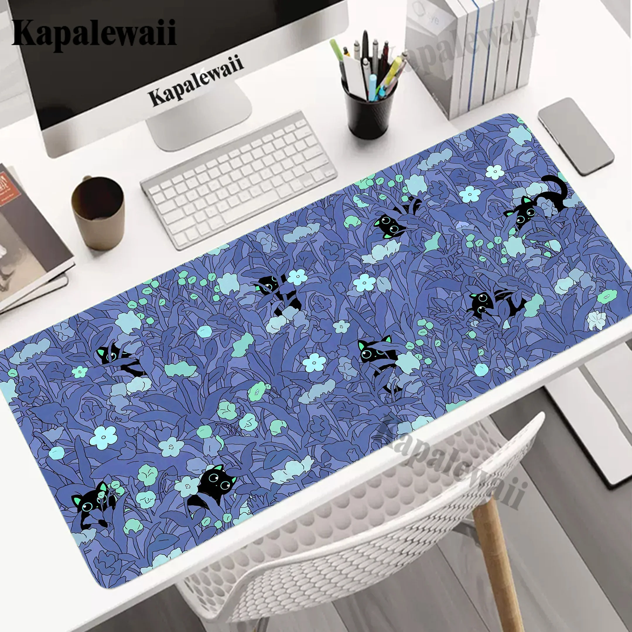 Cat Plant Kawaii Gaming Mousepad Green Pc 900x400mm XXL Mouse Pad Mousemat Non-slip Rubber Pads Big Desk Mat Keyboard Pads