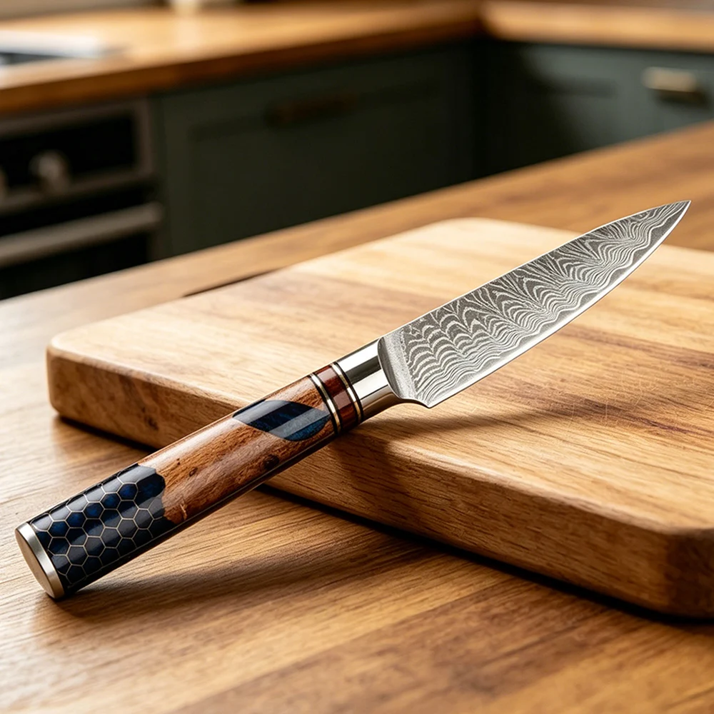 

XITUO Paring Knife 3.5 inch Fruit Knife,Small Kitchen Knives,VG10 Damascus Super Steel 67-Layers, Full Tang Wood&Resin Handle