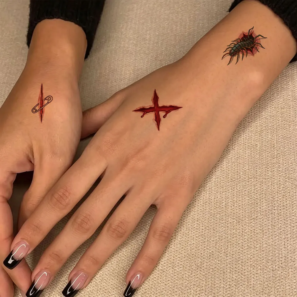25pcs Scar Fake Tattoo for Halloween Small Pattern Waterproof Bloody Wound Stitches Scar Temporary Tattoos for Face Body Decor