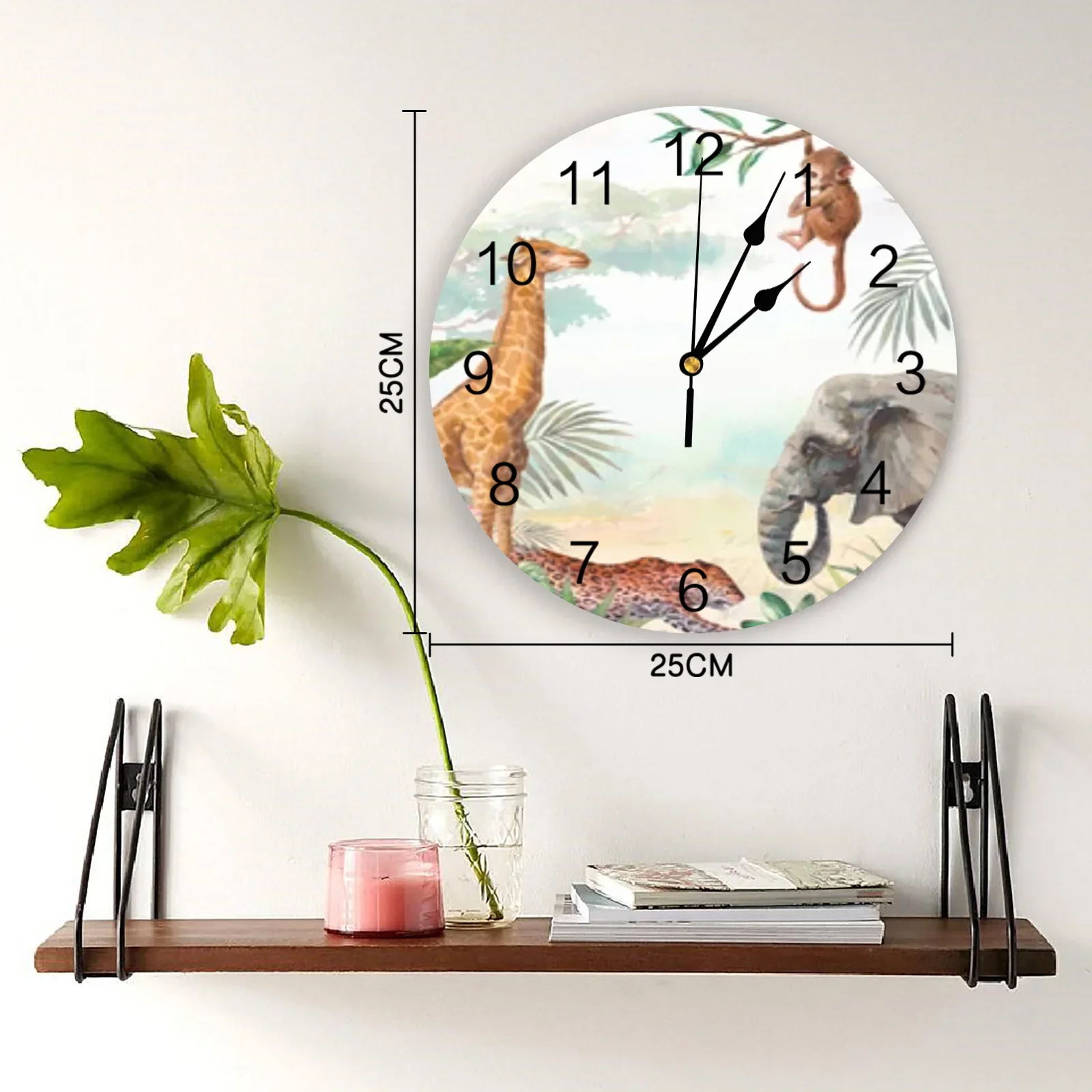 Safari Animal Elephant And Giraffe Wall Clock Large Modern Kitchen Dinning Round Wall Clocks Bedroom Silent Hanging Watch