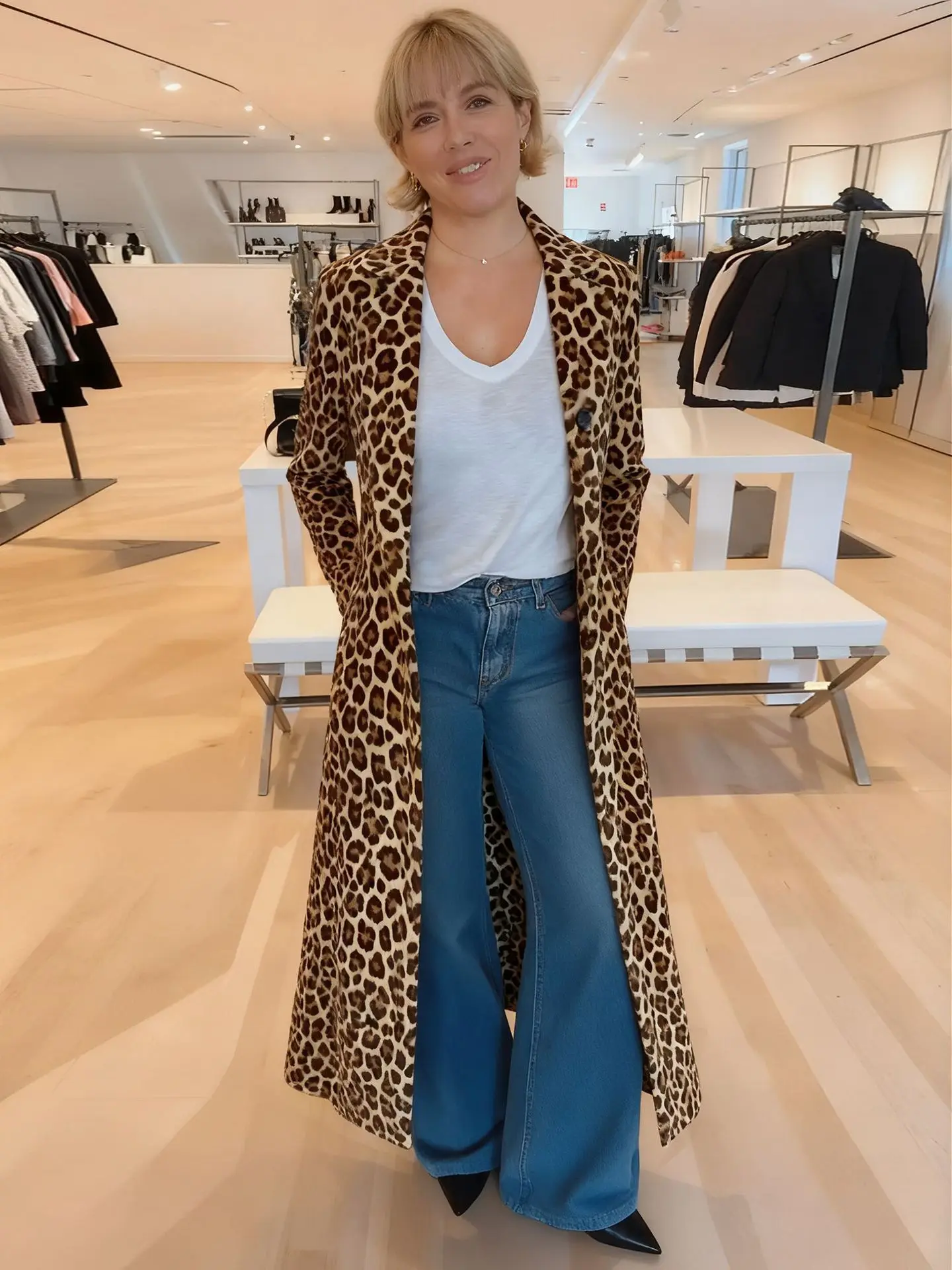 BKLD Hot Selling 2026 Autumn Winter New Women Clothing Notched Collar Fashion Leopard Printed Coats Casual Long Windbreaker