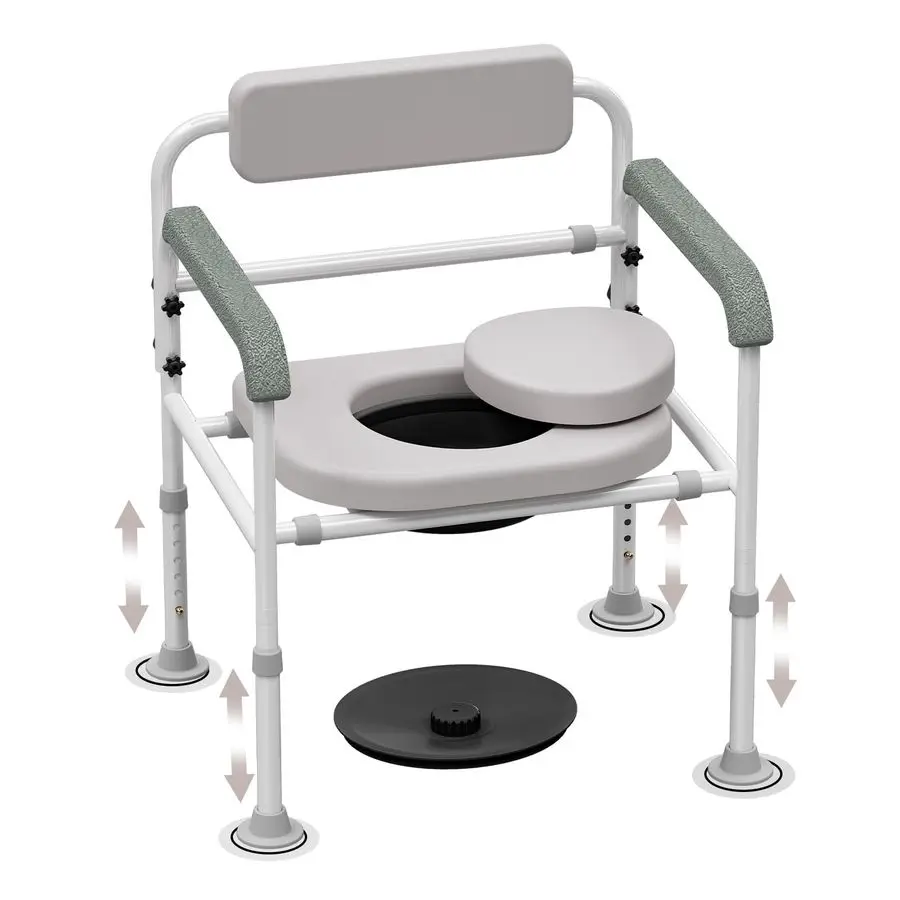 

Medical Bedside Commode Chair with Padded Backrest, Height Adjustable, Drop Arm Support