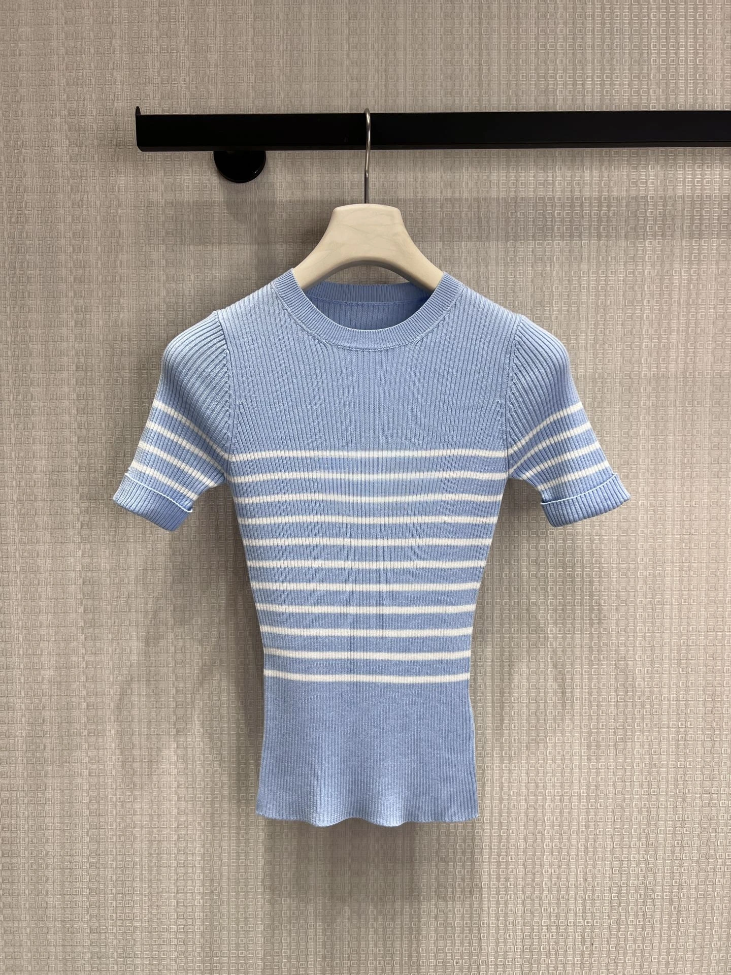 

Slim Fit Short Sleeve Knitted Top Color Block Striped Letter Logo Embroidery Fashionable New Arrival Women's Summer T-Shirt