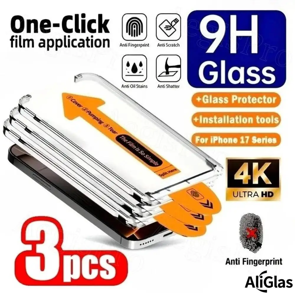 

3Pcs High Clear Tempered Pro Max Dust Free Installation Glass For Iphone 17 16 15 Anti-Shatter HD Film