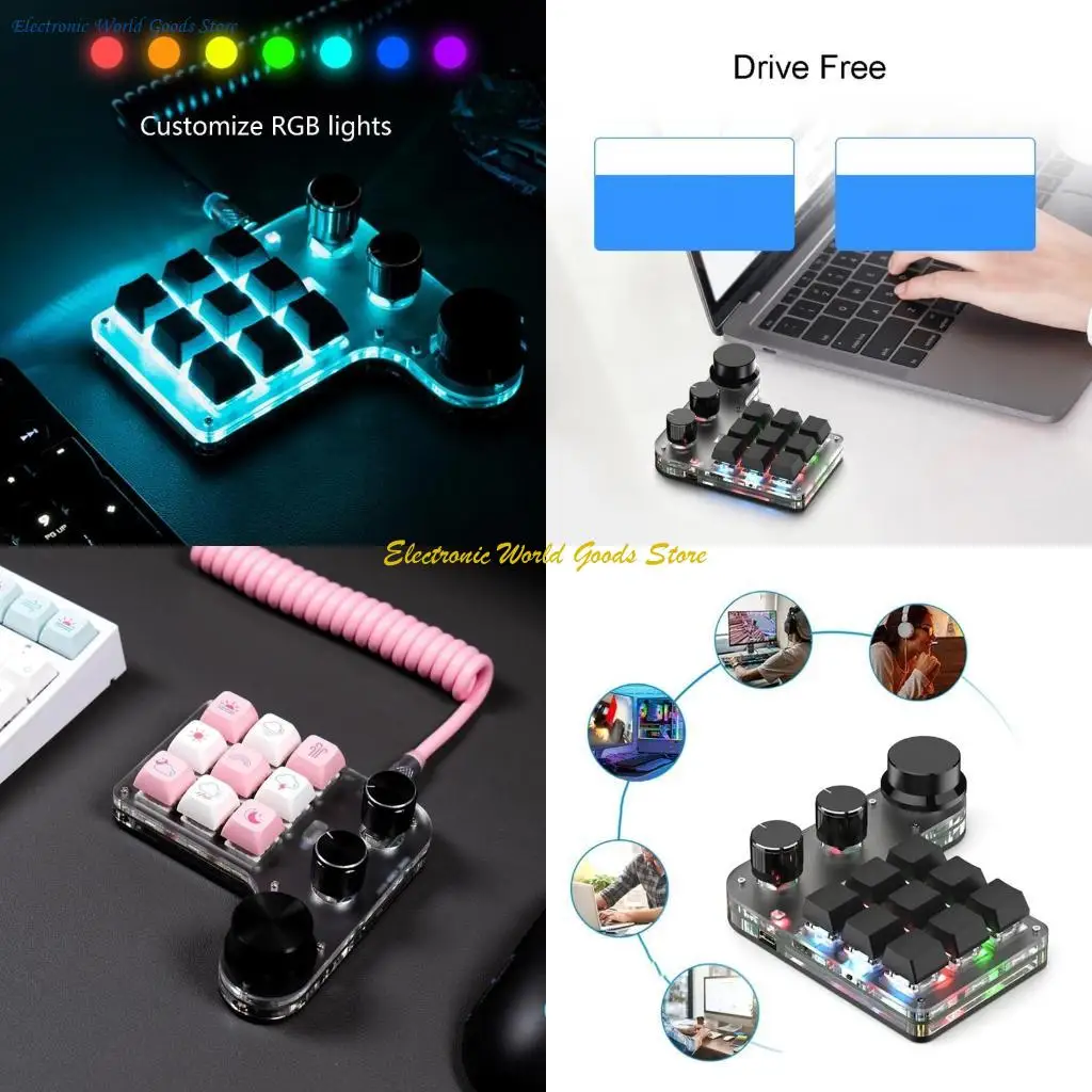 

A3PD Bluetoothсовместимый с одноручной макро-механической клавиатурой 7color RGB Клавиатура три ручки